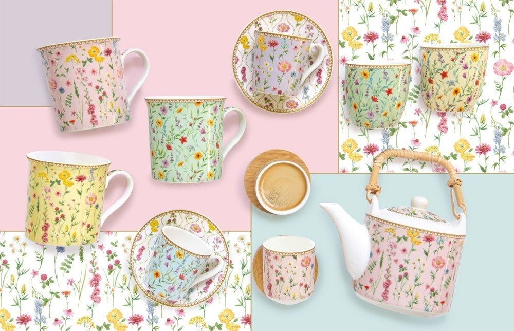 Set 6 coffee cups & saucers in porcelain 100 ml in gift box MEADOW FLOWERS