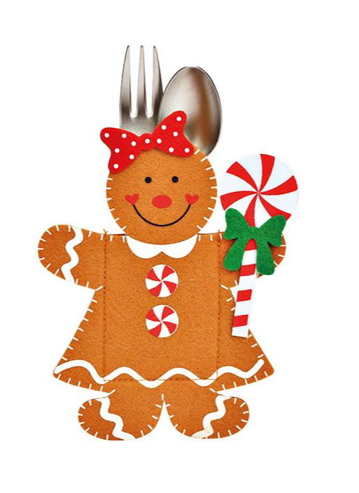 Felt cutlery bag gingerbread figures made of polyester brown, (W/H) 12x16cm