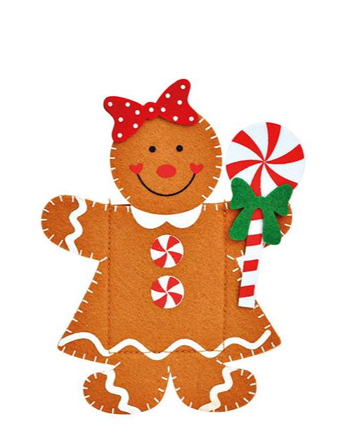 Felt cutlery bag gingerbread figures made of polyester brown, (W/H) 12x16cm