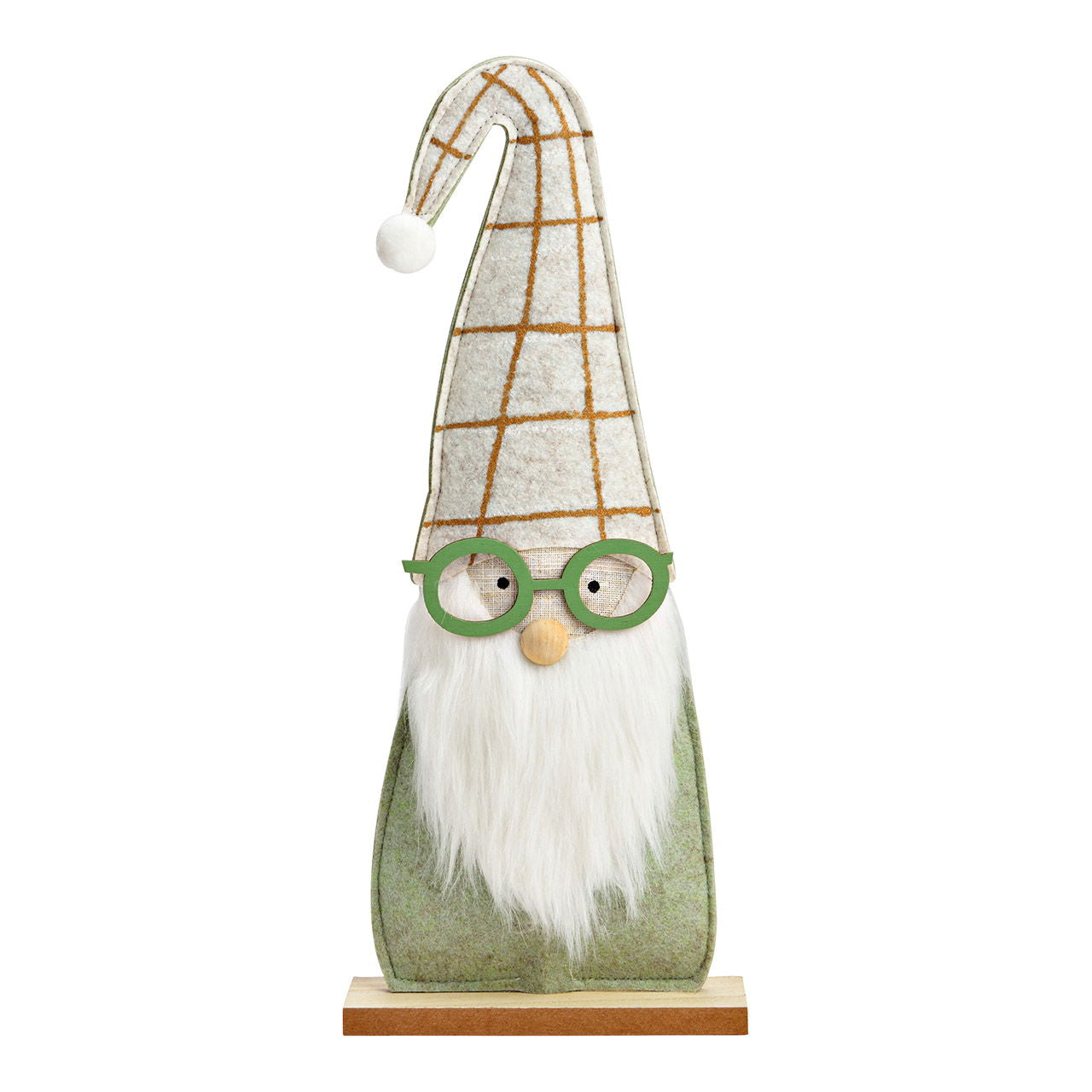 Stand gnome on wooden base made of felt
