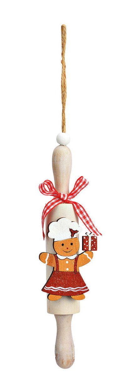 Hanging rolling pin gingerbread figure made of paulownia wood natural