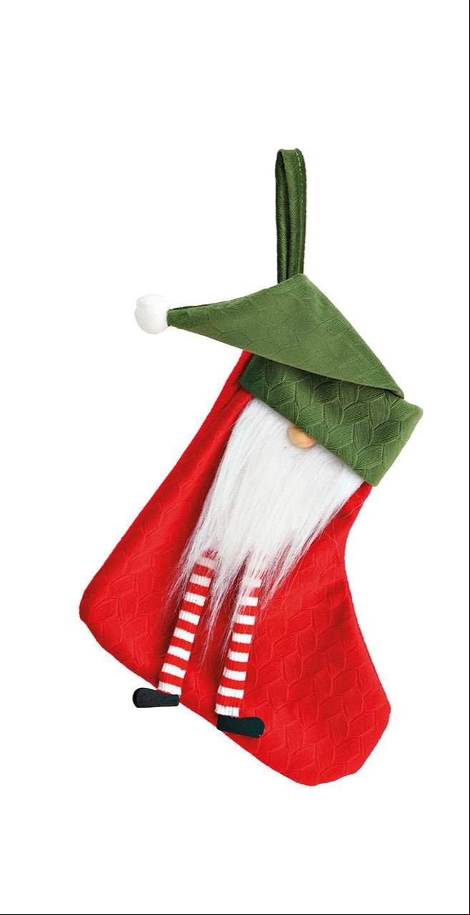 Christmas stocking elf made of textile green, red