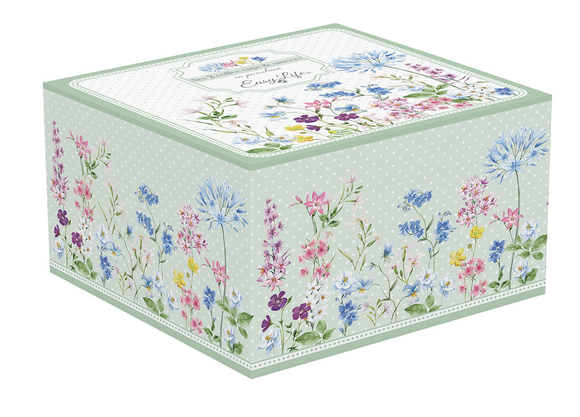 Set 2 porcelain coffee cups & saucers 80 ml in color box FLORAISON - Shukha Online Store