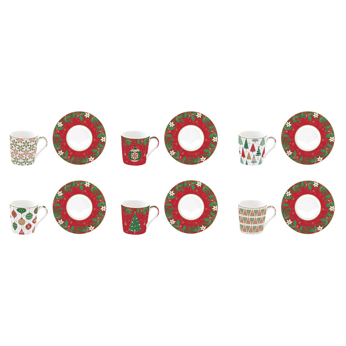 Set of 6 coffee cups with saucer JINGLE BELLS