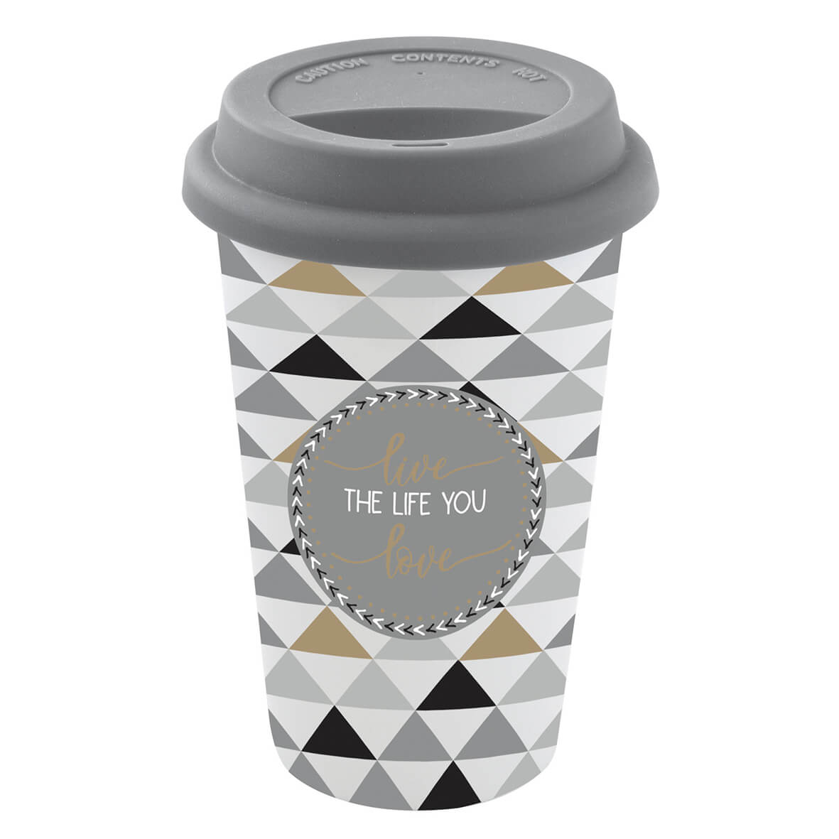 Travel mug in porcelain 350 ml in colour box LIVE THE LIFE YOU LOVE