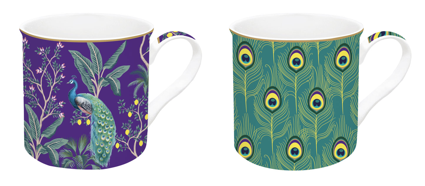 Set 2 high quality fine China mugs 300 ml IMPERIAL PEACOCK