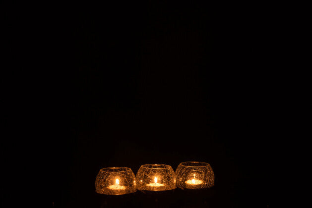 Tealight Holder 3 Ball Craquelure Glass/Stainless Steel Gold - Shukha Online Store