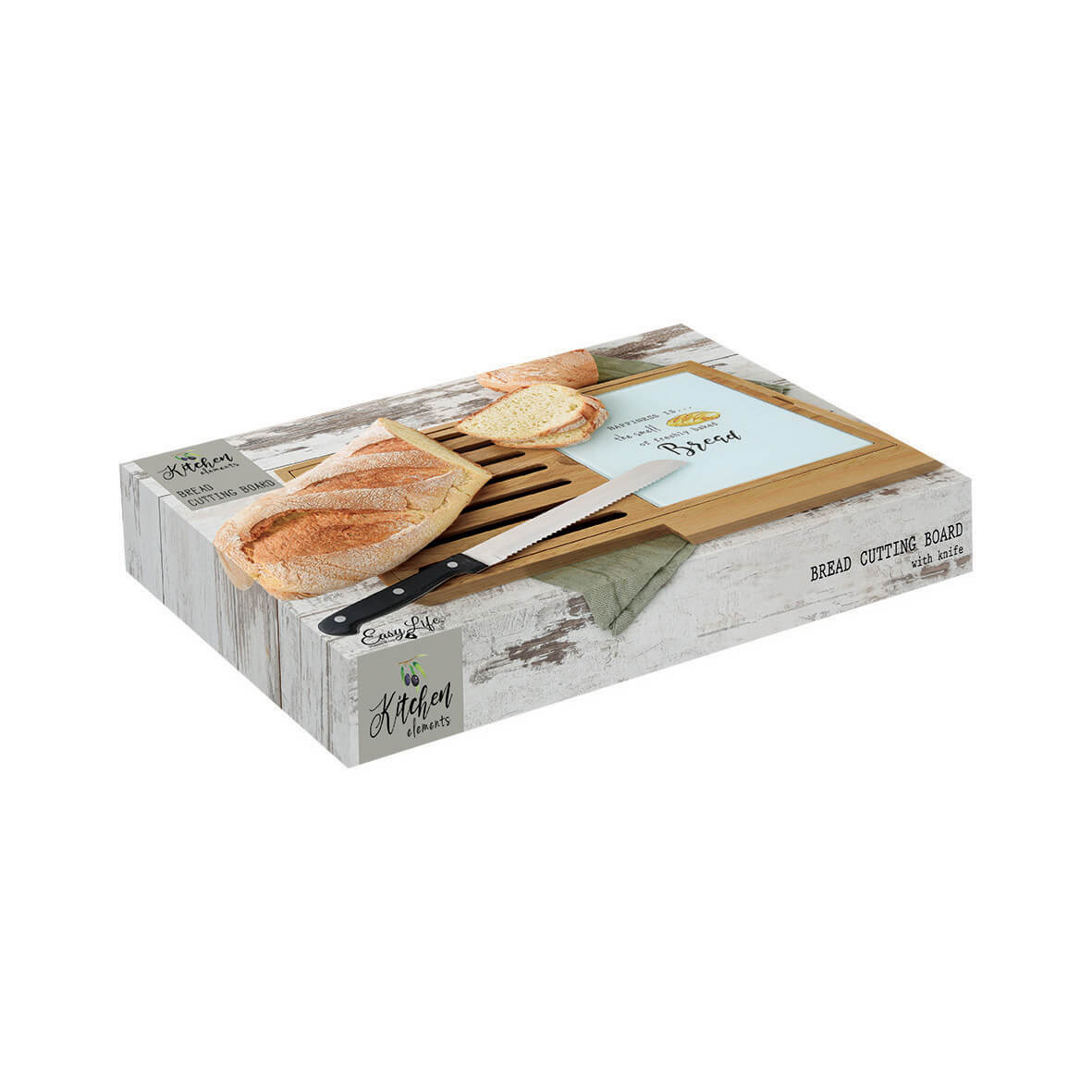 Bread bamboo board 40×24 with glass board and knife KITCHEN ELEMENTS