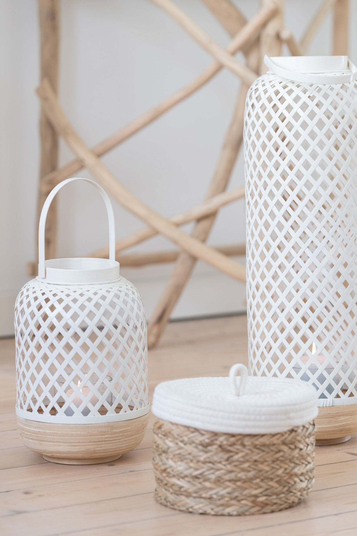 Lantern Evi Bamboo White Small