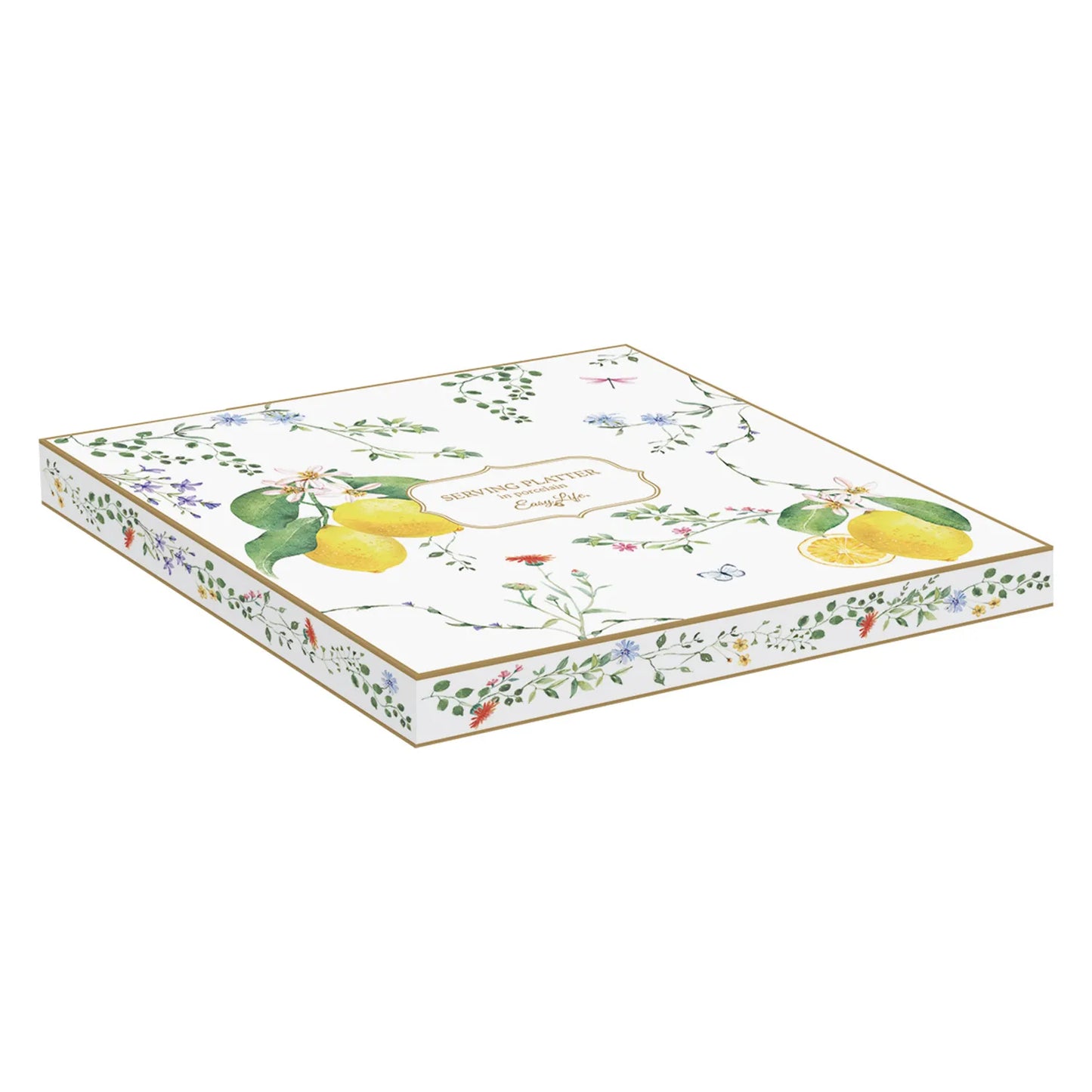 Lemon-shaped serving platter in porcelain 25 x 18 cm FLEURS ET CITRONS