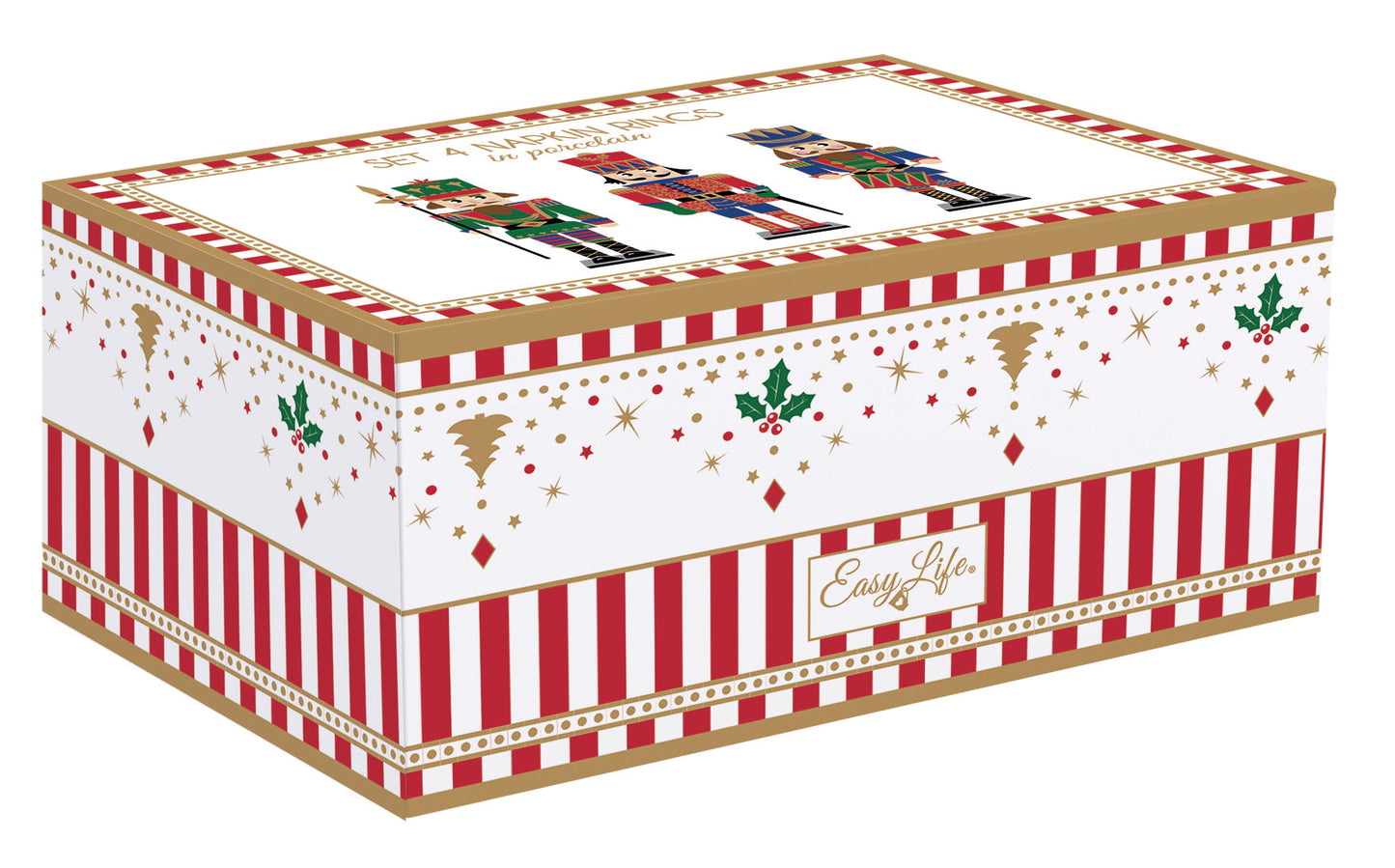 Set 4 porcelain napkin rings Ø 4,5 cm in color box NUTCRACKER - Shukha Online Store