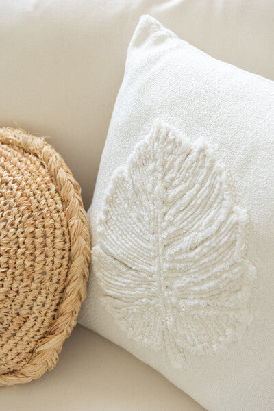 Cushion Leaf Square Polyester White