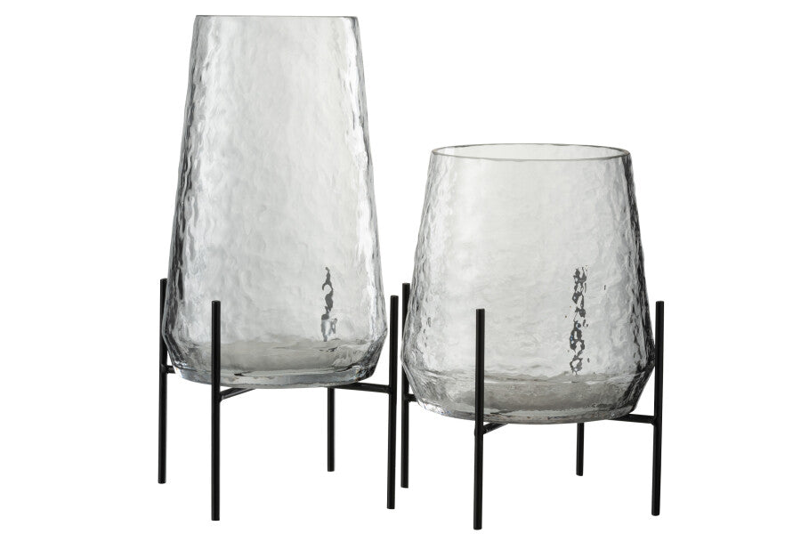 Vase On Foot Irregular Glass Transparent/Black Large