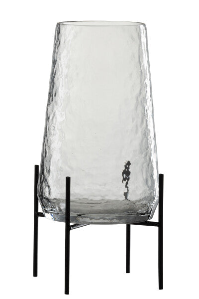 Vase On Foot Irregular Glass Transparent/Black Large