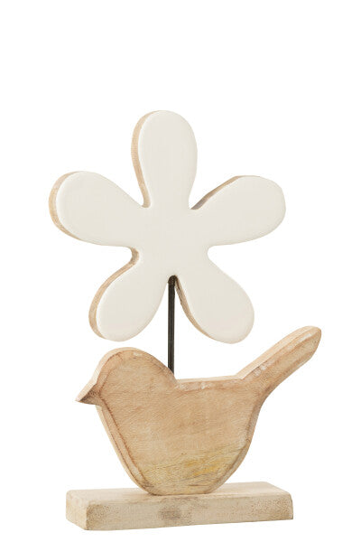 Bird With Flower Wood White Large