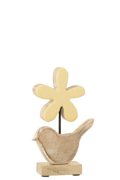 Bird With Flower Wood Yellow Small