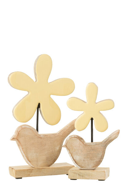 Bird With Flower Wood Yellow Large