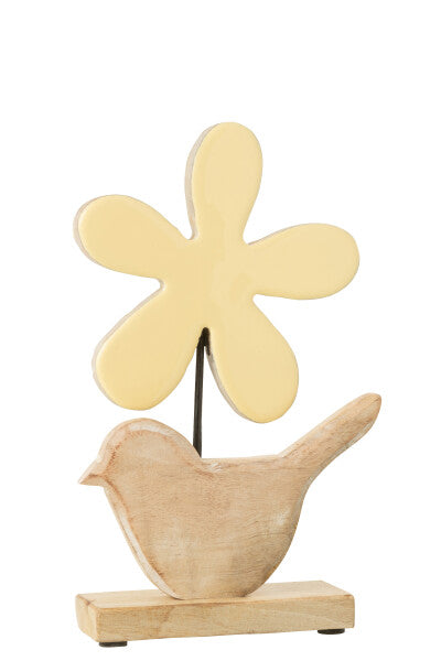 Bird With Flower Wood Yellow Large