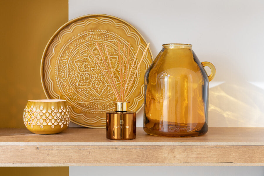 Vase Handle Cylinder Glass Ochre Small