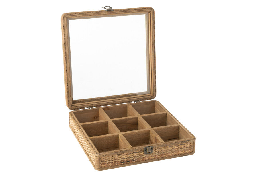 Box Square 9 Compartments Rattan/Glass Natural