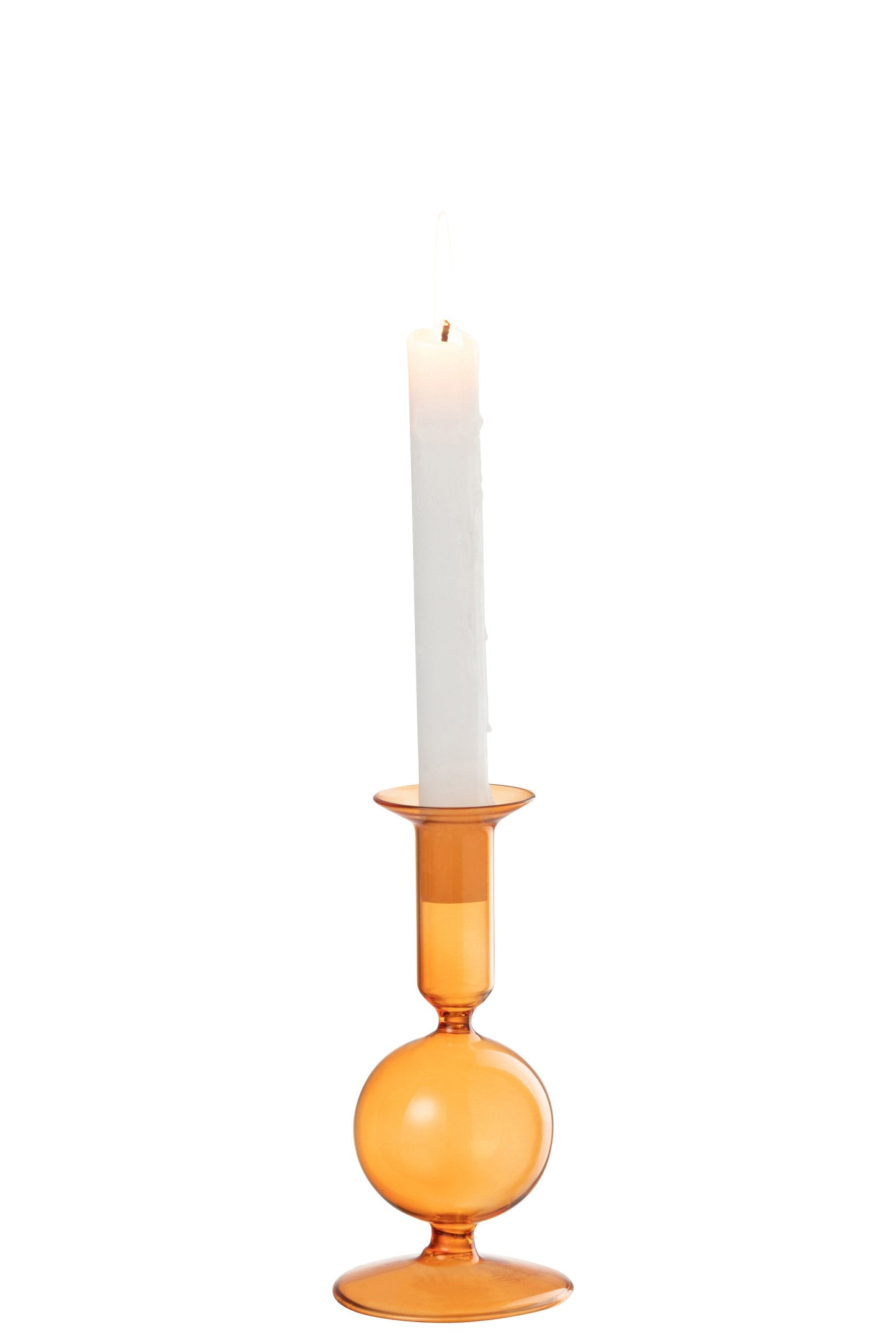 Candle Holder 1 Orb Glass Orange Small