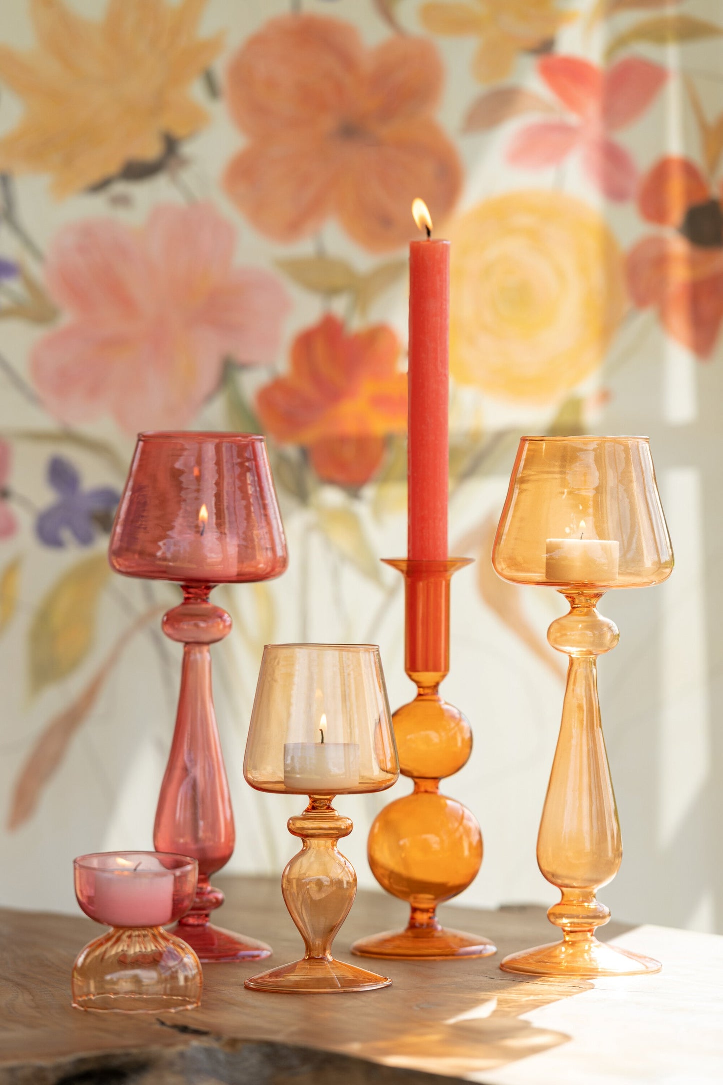 Candle Holder Glass Light Orange Small