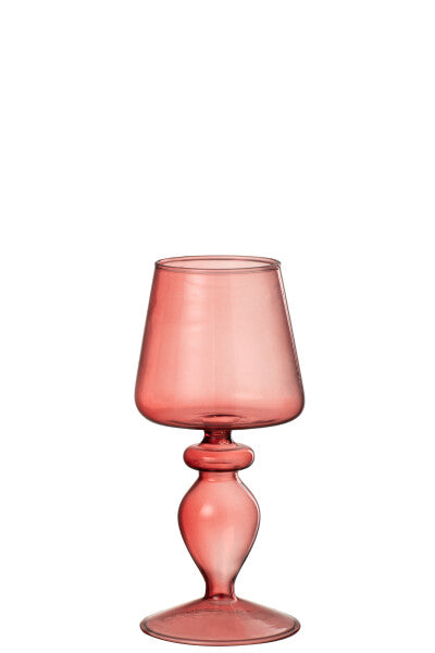Candle Holder Glass Pink Raspberry Small
