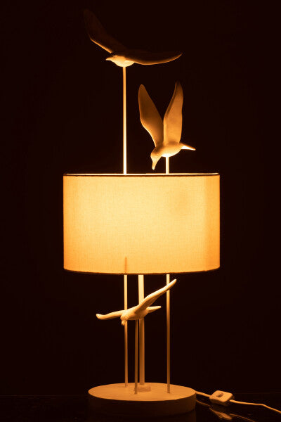 Lamp Table Birds Poly White/Beige