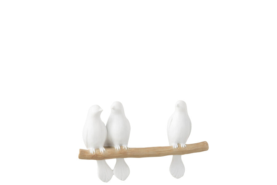 3 Birds On Branch Polyresin White/Natural