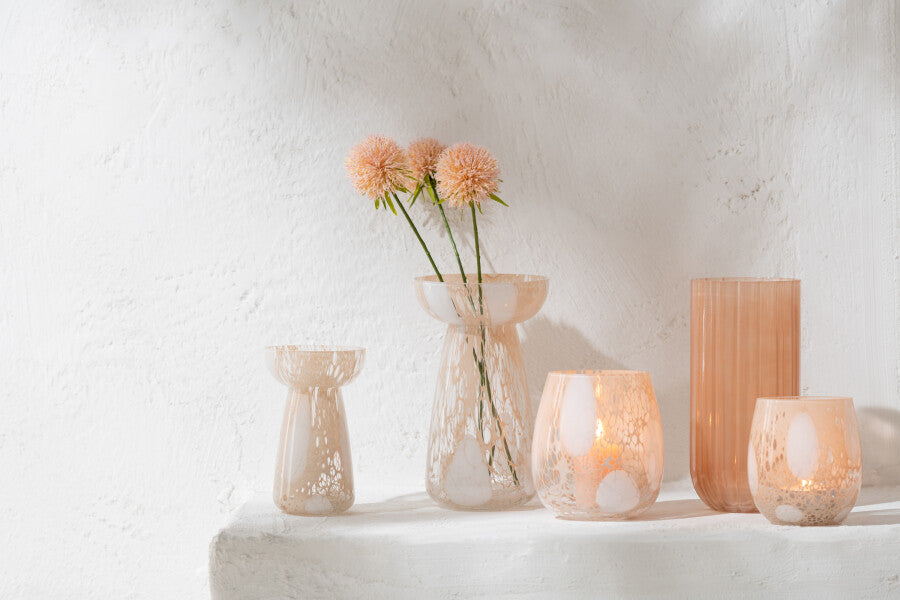 Vase High Wires Glass Beige/White Small