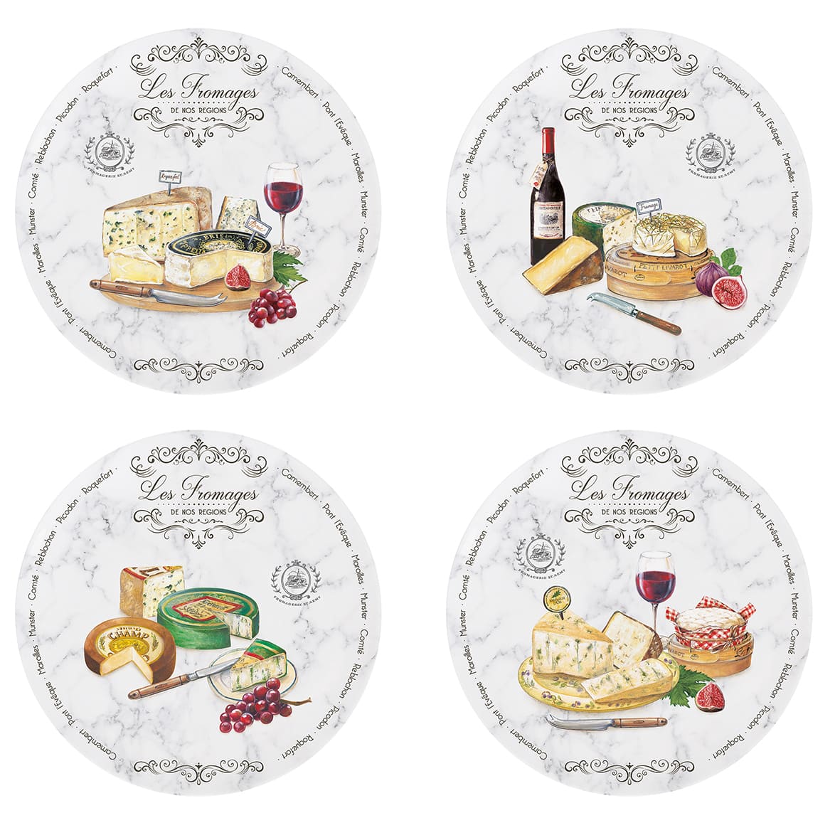 Set 4 porcelain side coupe plates Ø 19 cm LES FROMAGES
