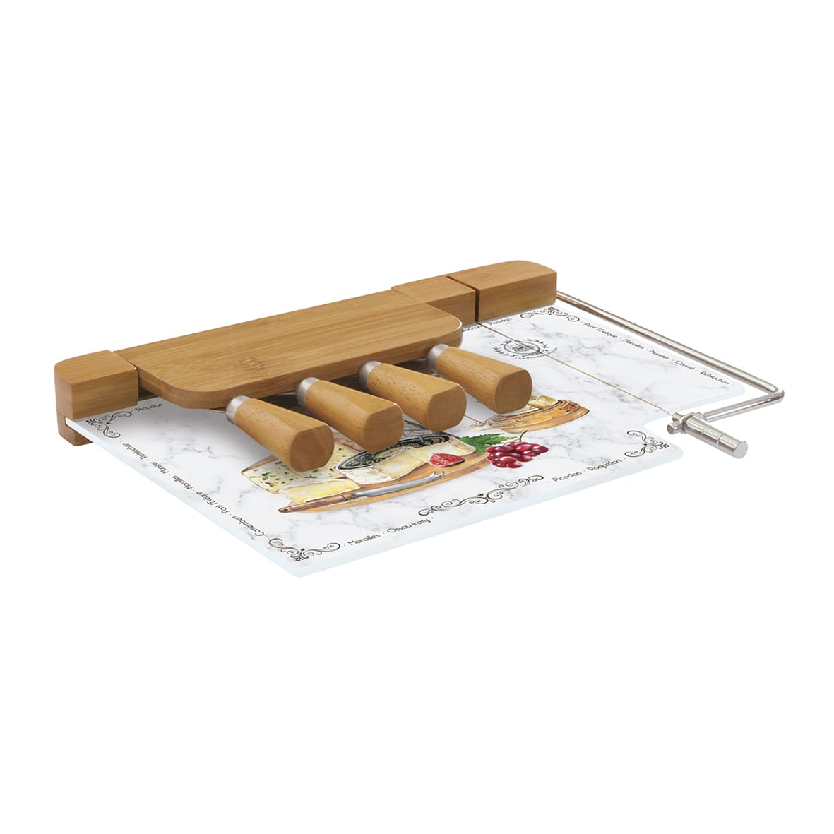Cheese cutting 31,5×20 with 4 cheese knives and slicing board set LES FROMAGES