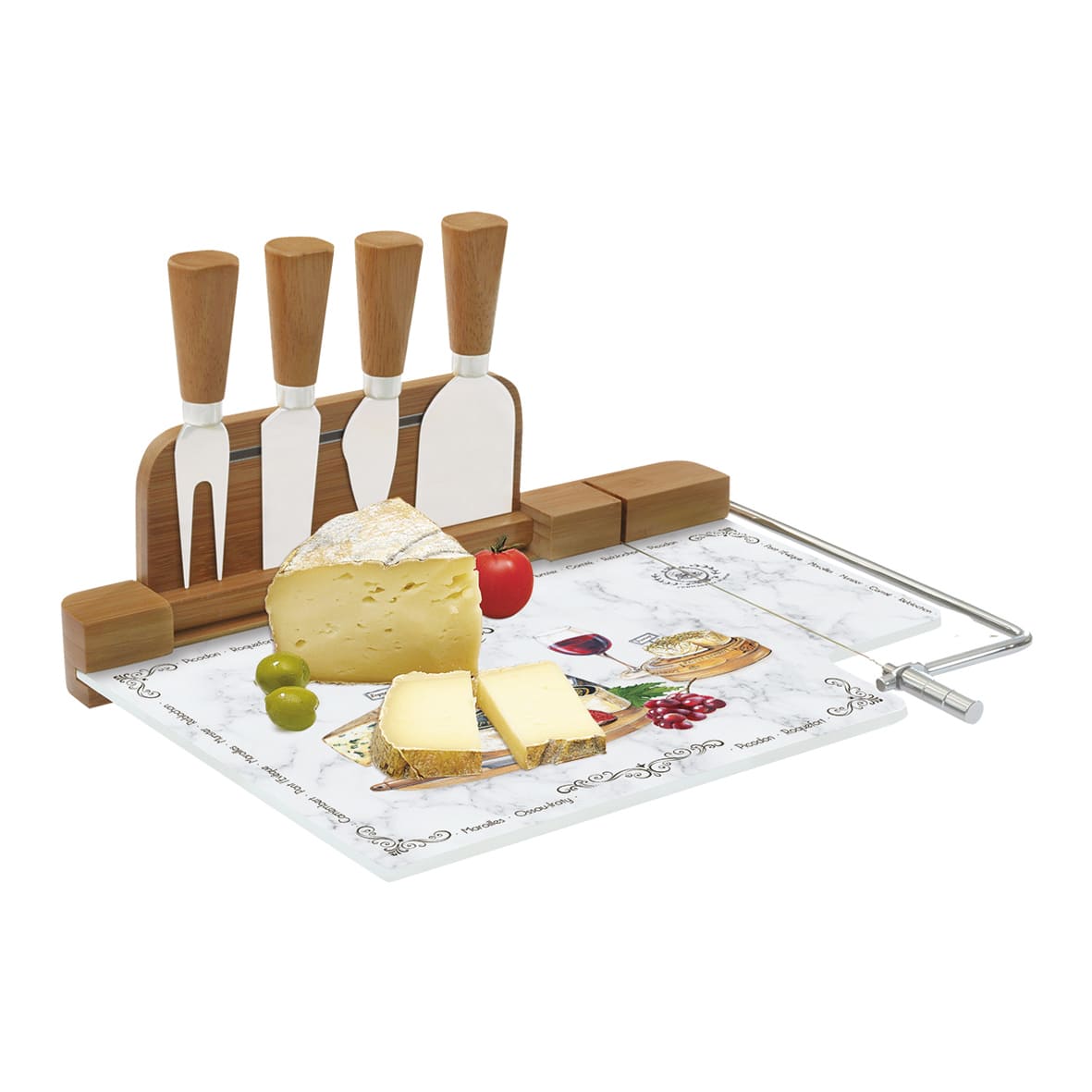 Cheese cutting 31,5×20 with 4 cheese knives and slicing board set LES FROMAGES
