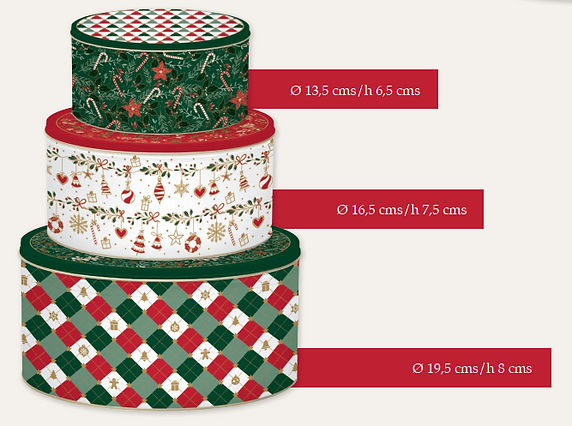 Set 3 round nesting tin boxes FANCY CHRISTMAS