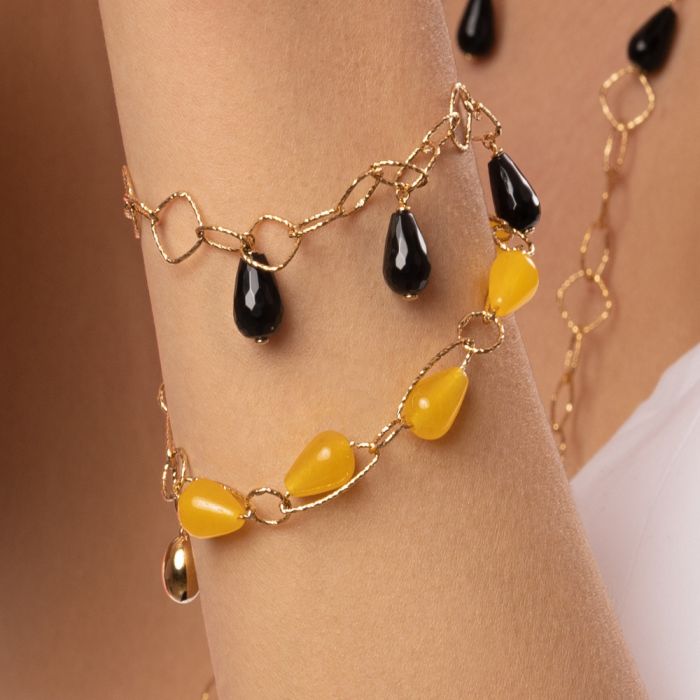 Tulipe bracelet with three coloured stones hanging