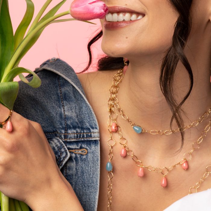 Tulipe choker necklace with five coloured stones pendants