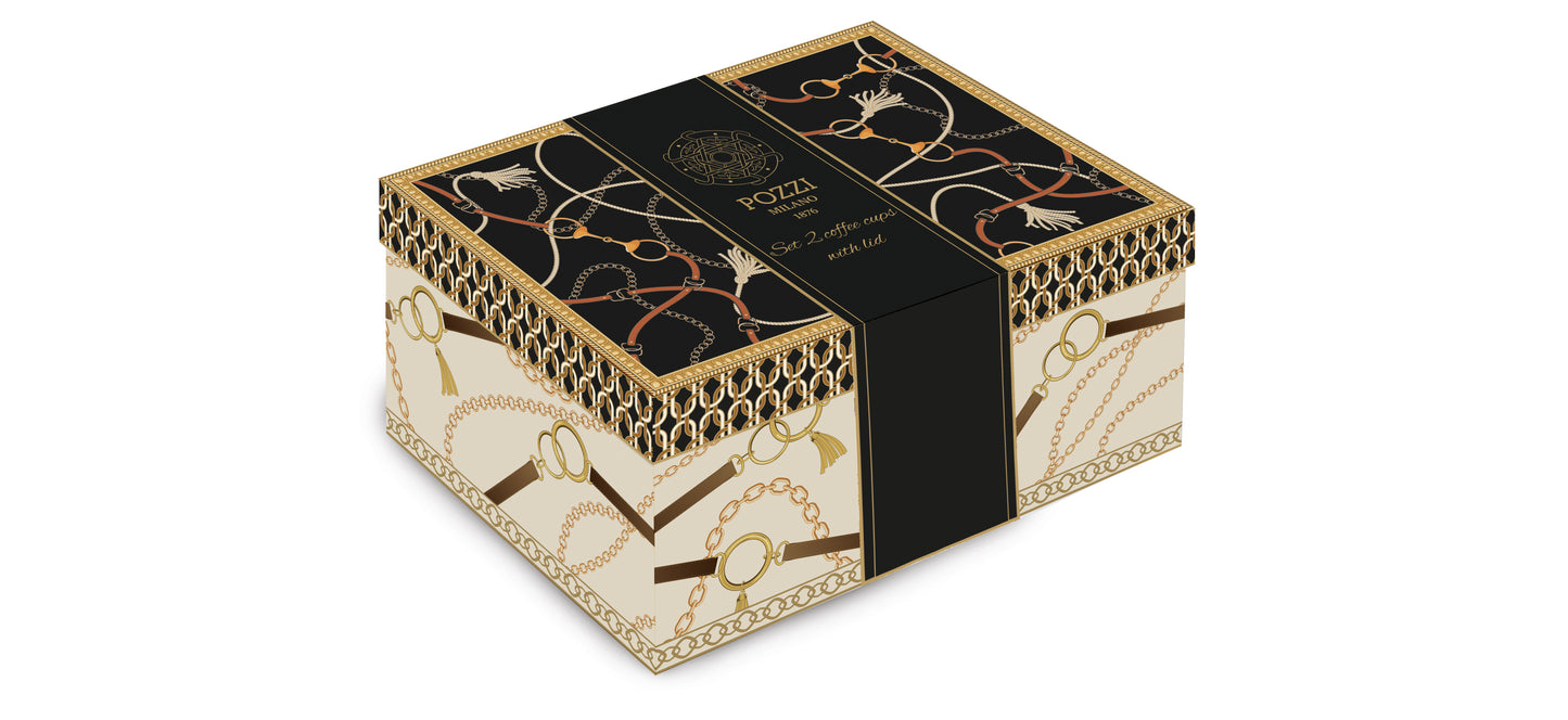 Set 2 porcelain cups 90ml with lid in gift box LUXURY CHAIN