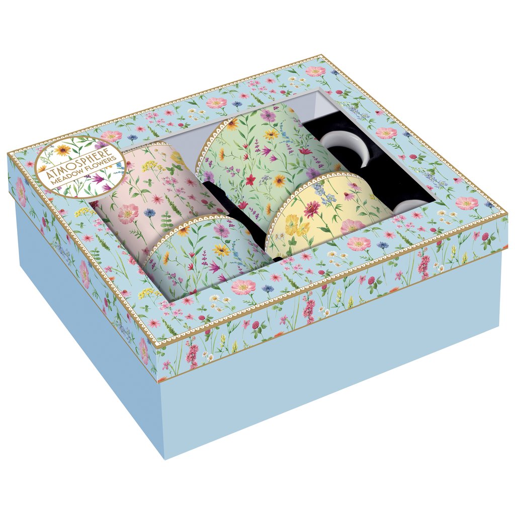 Set of 4 mugs 300 ml in fine china in MEADOW FLOWERS gift box
