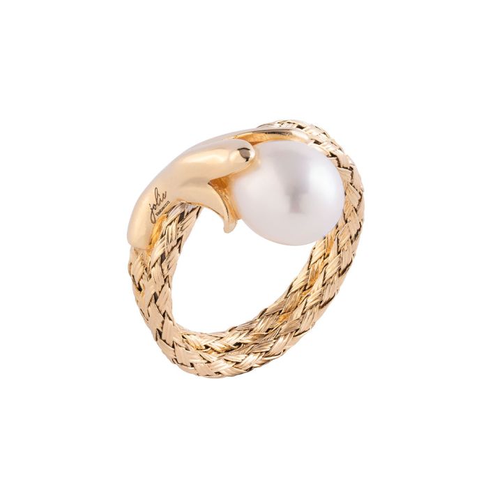 Jolie Ring with Striped Texture and Pearl Bud - M