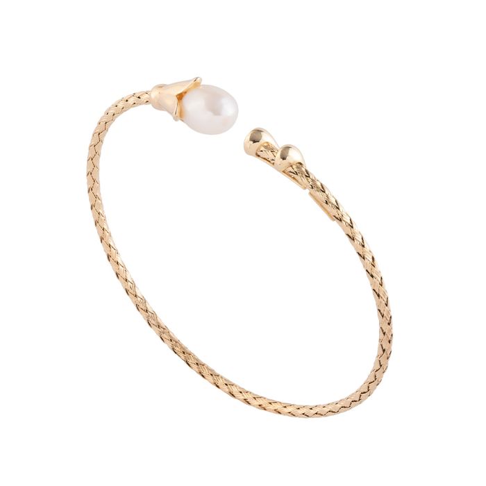 Jolie rigid bracelet with striped texture and pearl bud