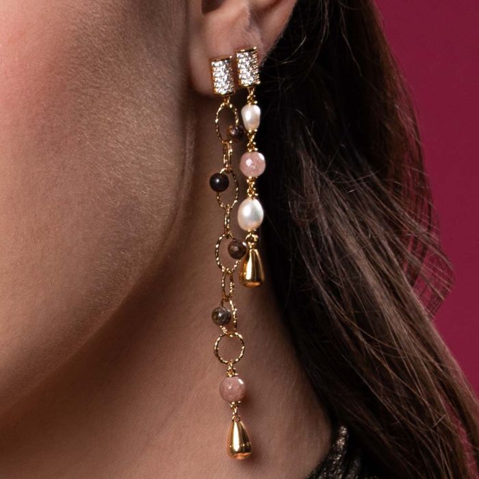 Tulip earrings with pendant and zirconia