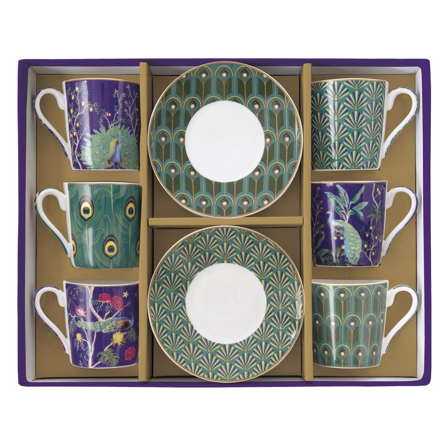 Set 6 coffee cups & saucers in porcelain 100 ml IMPERIAL PEACOCK