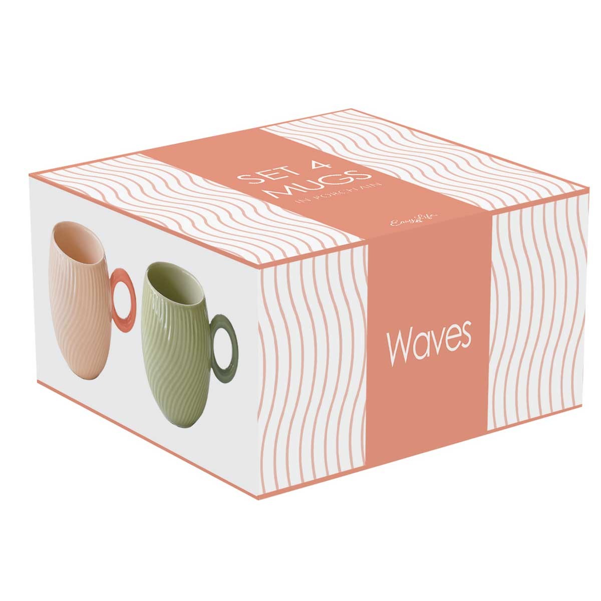 Set 4 porc.mugs 350 ml in color box WAVES