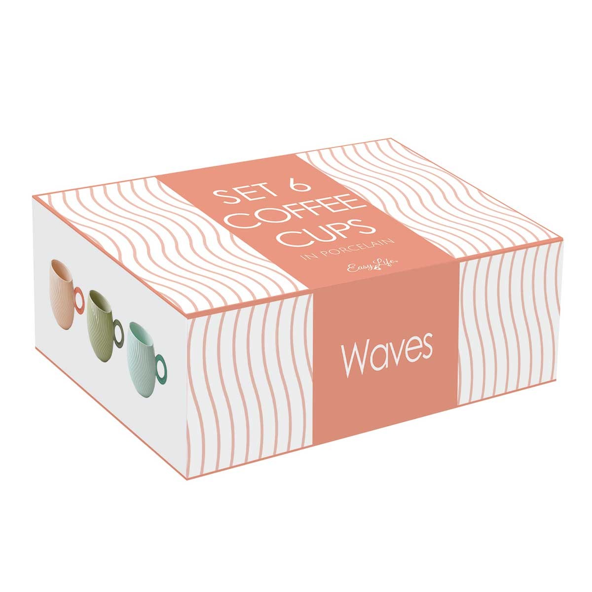 Set 6 porc.coffee cups 90 ml in color box WAVES