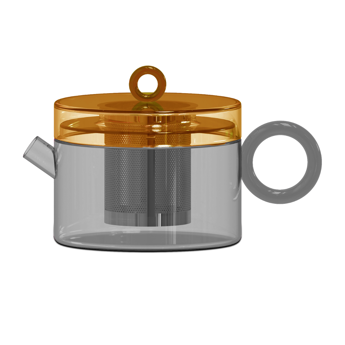 Borosilicate glass teapot with ring handle.