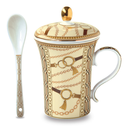 Porc.Infuser set 300 ml w/lid and spoon in gift box LUXURY CHAIN BEIGE