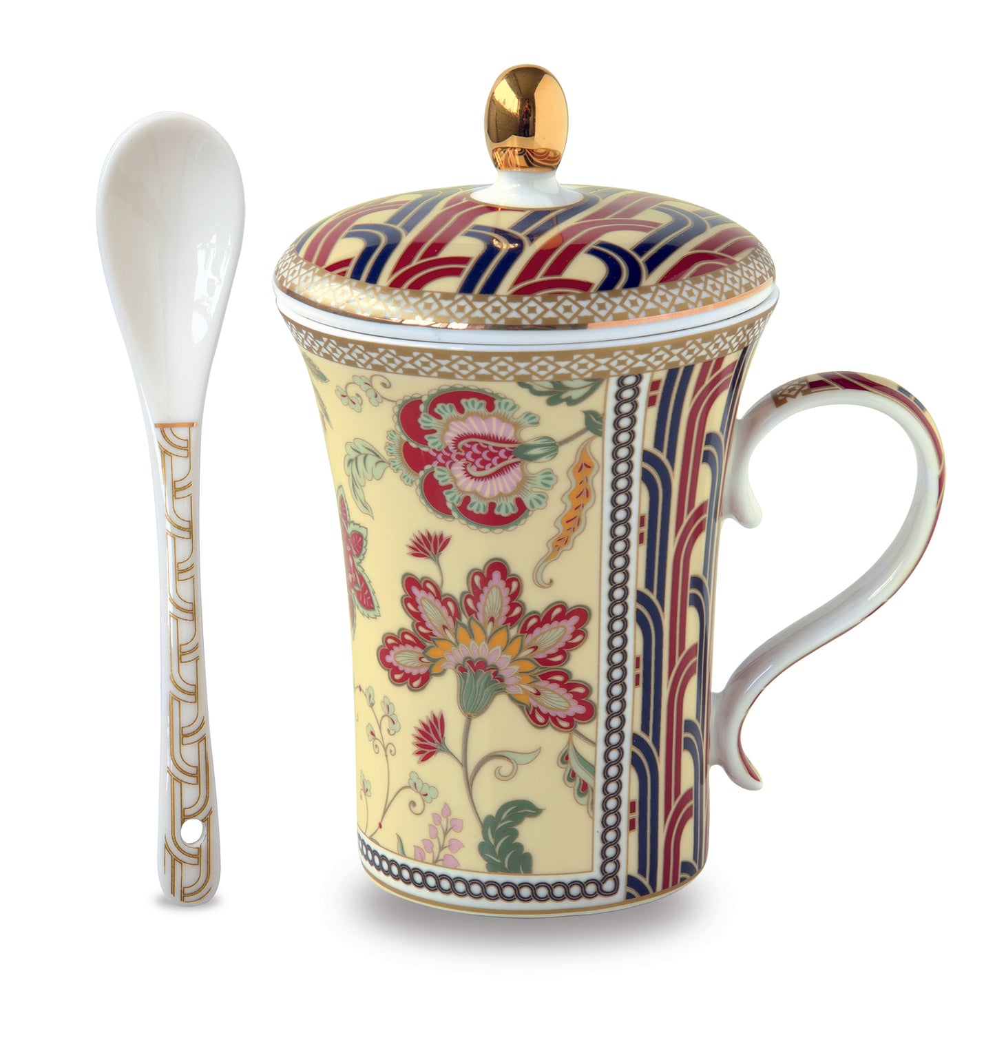 Porc.Infuser set 300 ml w/lid and spoon in gift box PAISLEY BEIGE