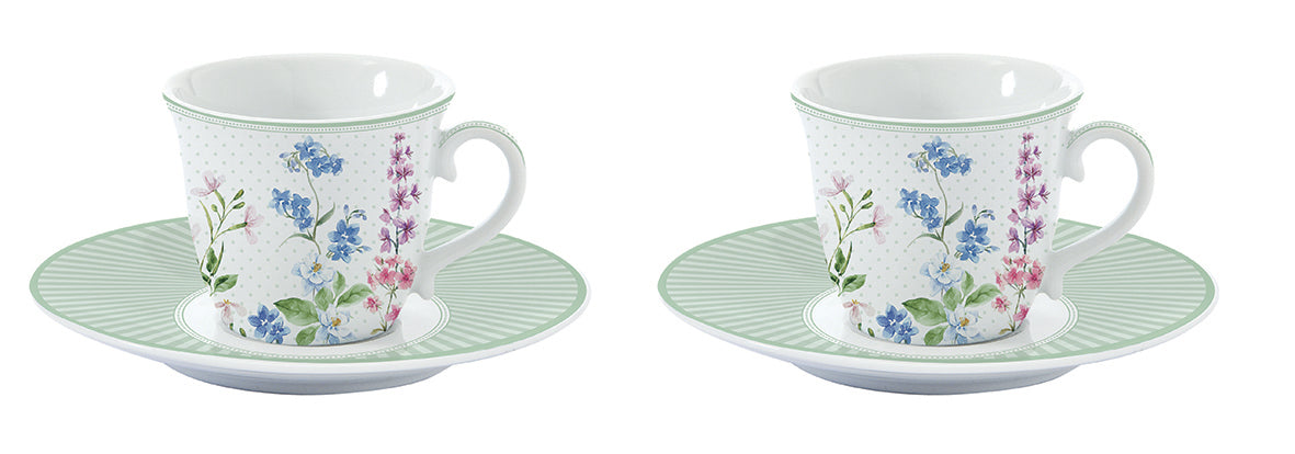 Set 2 porcelain coffee cups & saucers  80 ml in color box FLORAISON - Shukha Online Store