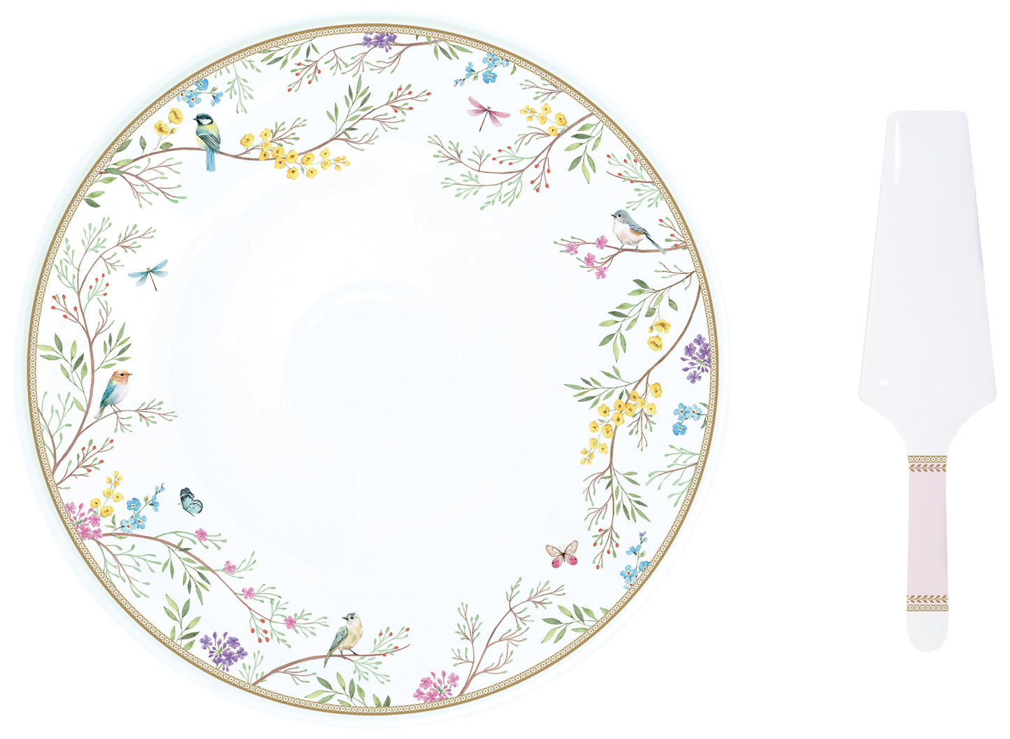 Porcelain cake serving set  Ø 32 cm in color box BIRDS MELODY