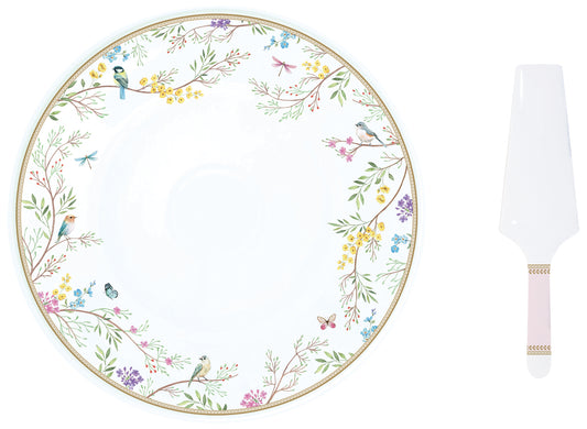 Porcelain cake serving set  Ø 32 cm in color box BIRDS MELODY